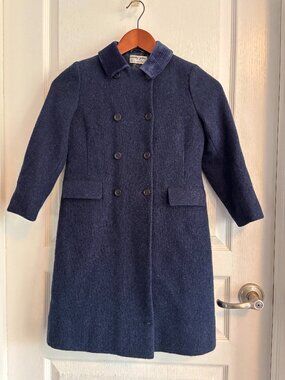 Vintage Emily Jane Kids Dress Coat, Harris Tweed Blue Handwoven Wool, Size 7